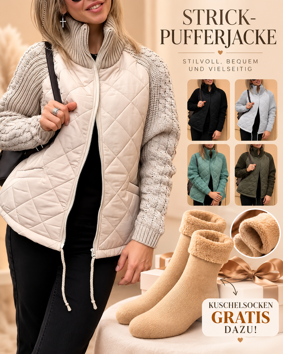 Letzter Tag: Strick-Pufferjacke – Komfort und Bewegungsfreiheit + 🎁 Thermosocken GRATIS dazu!