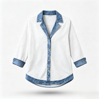 🔥Heißer Verkauf 60% Rabatt✨👚Damen Hemd mit Geripptem Strick & Denim Mix - Lässiger Chic für jeden Tag🎁