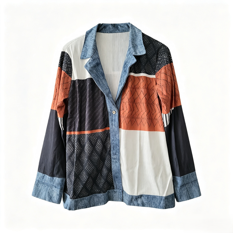 🔥Heißer Verkauf 60% Rabatt✨👚Damen Hemd mit Geripptem Strick & Denim Mix - Lässiger Chic für jeden Tag🎁