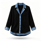 🔥Heißer Verkauf 60% Rabatt✨👚Damen Hemd mit Geripptem Strick & Denim Mix - Lässiger Chic für jeden Tag🎁