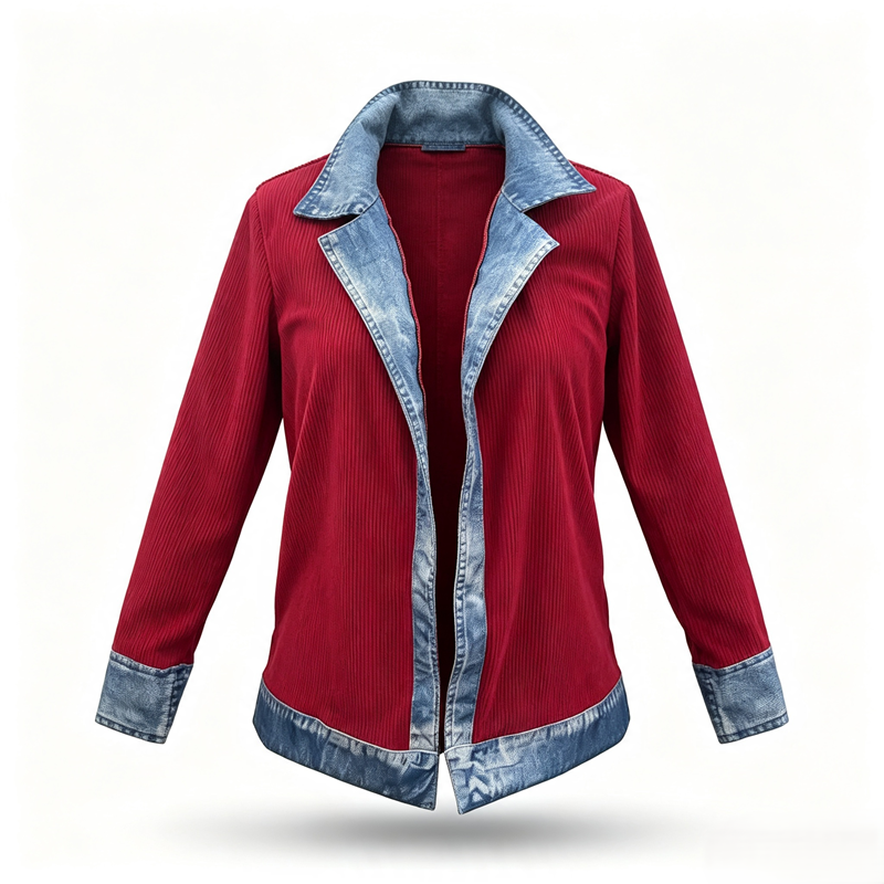 🔥Heißer Verkauf 60% Rabatt✨👚Damen Hemd mit Geripptem Strick & Denim Mix - Lässiger Chic für jeden Tag🎁