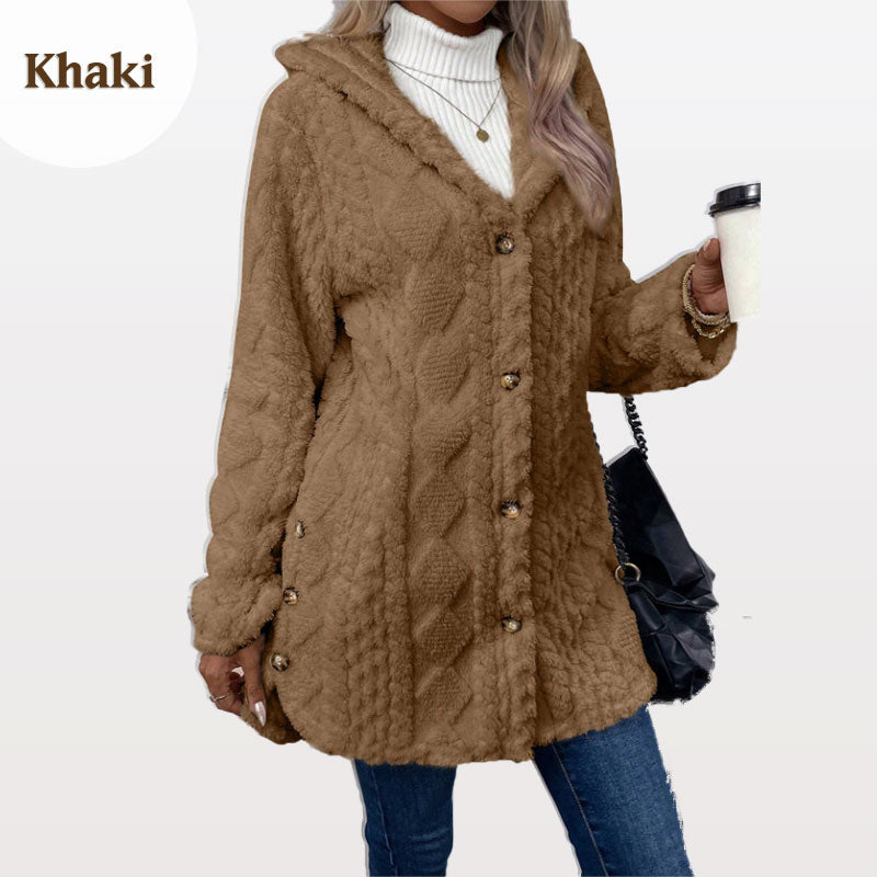 🧥Damen warme Jacke mit Kapuze und Rautenmuster🎁