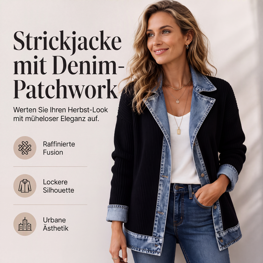 🔥Heißer Verkauf 60% Rabatt✨👚Damen Hemd mit Geripptem Strick & Denim Mix - Lässiger Chic für jeden Tag🎁