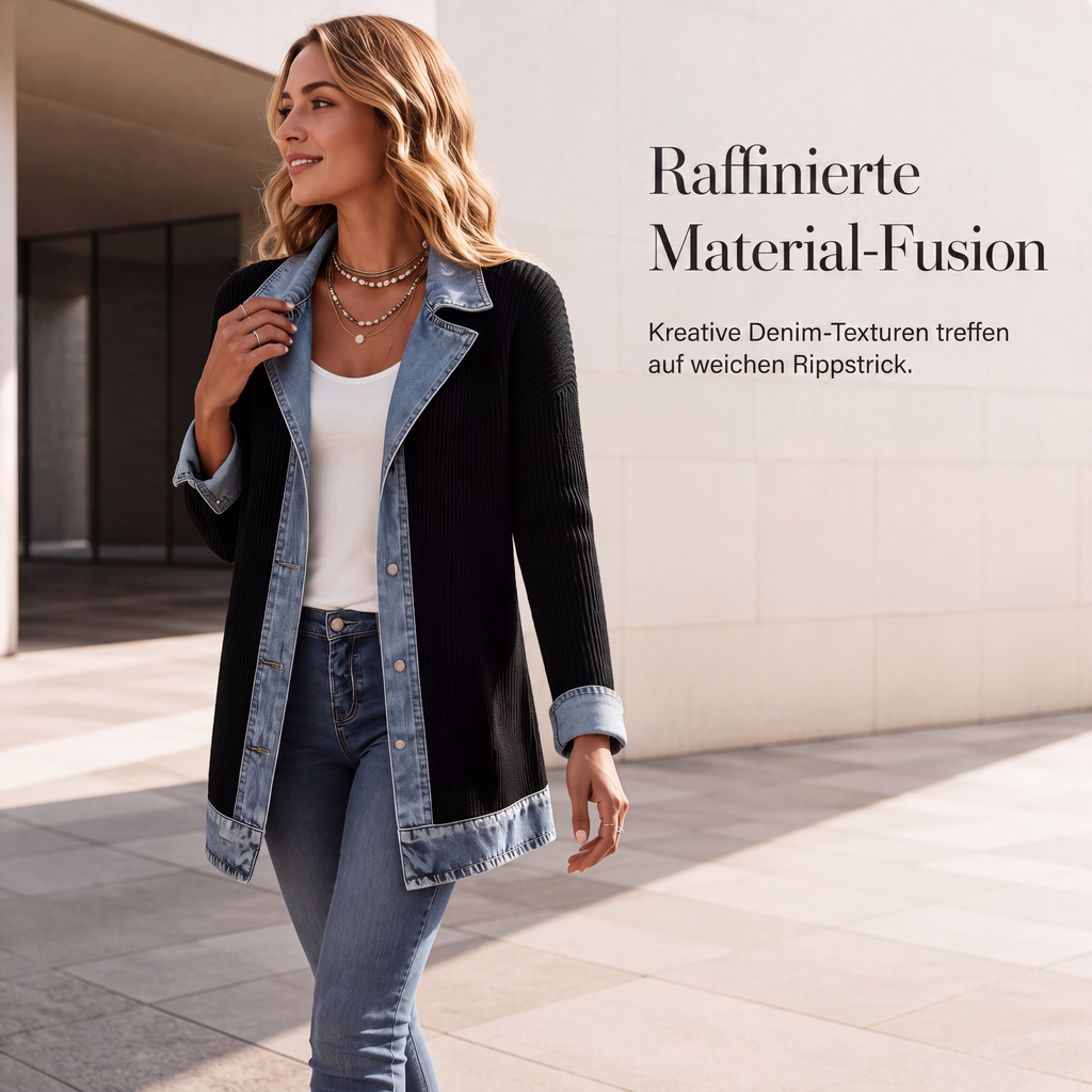 🔥Heißer Verkauf 60% Rabatt✨👚Damen Hemd mit Geripptem Strick & Denim Mix - Lässiger Chic für jeden Tag🎁