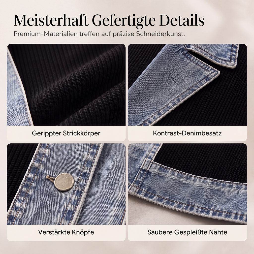 🔥Heißer Verkauf 60% Rabatt✨👚Damen Hemd mit Geripptem Strick & Denim Mix - Lässiger Chic für jeden Tag🎁