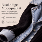 🔥Heißer Verkauf 60% Rabatt✨👚Damen Hemd mit Geripptem Strick & Denim Mix - Lässiger Chic für jeden Tag🎁